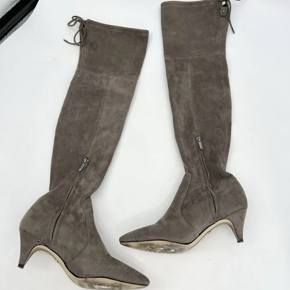 Sam Edleman Kristie Over The Knee Pointed Toe Kitten‎ Heel Taupe Women's 9.5